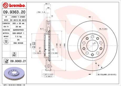 Гальмівний диск BREMBO 09.9363.20 (фото 1)