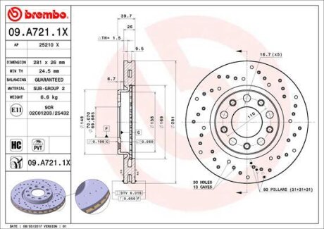 Гальмівний диск BREMBO 09A7211X