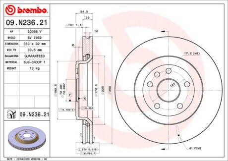 Диск гальмівний передній 350мм BREMBO 09N23621