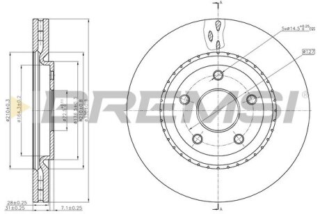 Гальмівний диск перед. Fiat Freemont /Dodge Journey 11- (330x28) BREMSI CD8216V