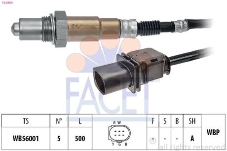 Датчик кисню (лямбда-зонд) (5 конт./500 мм)) Trafic 2.0dCi 06-/Master 2.5dCi 06-/Crafter 2.0TDI 11-/Doblo 2.0D 10- FACET 10.8404