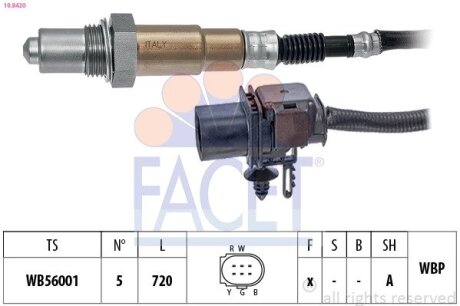 Датчик кисню (лямбда-зонд) (5 конт./720 мм)) Ducato 2.3D 10-/Connect 1.0 13- FACET 10.8420