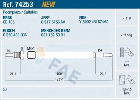 Свічка розжарювання FAE 74253