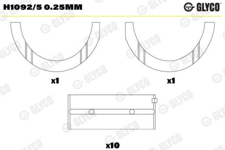 Вкладиші корінні FIAT 0,25mm 1,2/1,4 Doblo Glyco H10925025MM