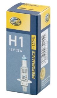 Лампа розжарювання, H1 12V 55W P14,5s, +120% HELLA 8GH223498011