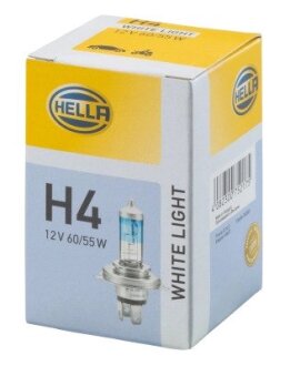 Лампа розжарювання, H4 12V 60/55W P43t, WL 4200K White Light HELLA 8GJ223498121