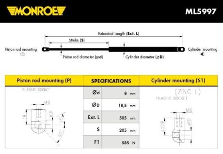 Газова пружина MONROE ML5997