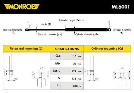 Газова пружина MONROE ML6001