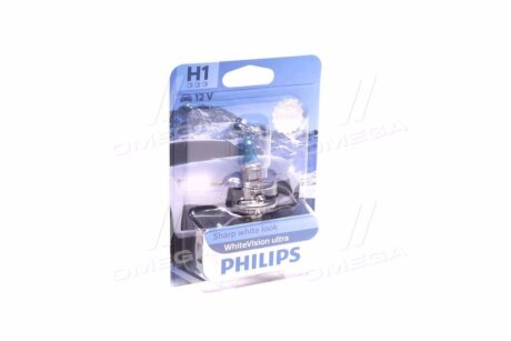 Лампа розжарювання H1 WhiteVision ultra 12V 55W P14,5s (+60) (3700K) blister PHILIPS 12258WVUB1 (фото 1)