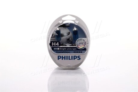 Лампа розжарювання H4 12V 60/55W P43t-38 Cristal Vision + 2x W5W 4300K PHILIPS 12342CVS2