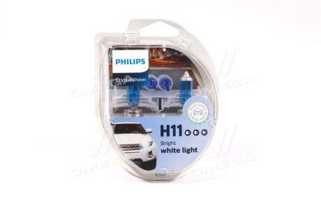 Лампа розжарювання H11 12V 55W PGJ19-2 Cristal Vision + 2x W5W 4300K (к-т) PHILIPS 12362CVS2