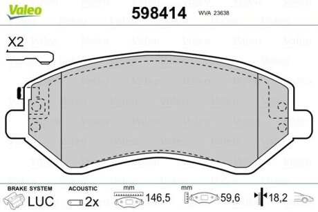 Гальмівні колодки, дискове гальмо (набір) Valeo 598414