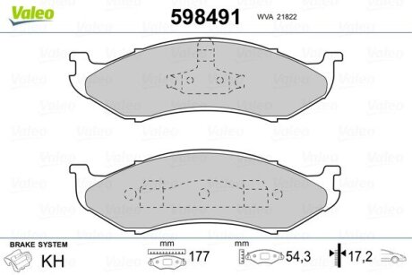 Гальмівні колодки, дискове гальмо (набір) Valeo 598491 (фото 1)