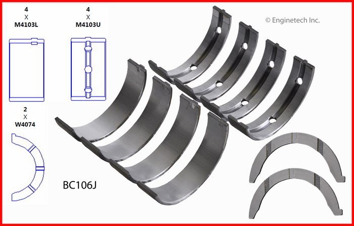 Вкладиші корінні 0,50 мм Enginetech BC106J50 Chrysler 300C, 300M, Concorde, Intrepid, LHS, Pacifica, Sebring; Dodge Avenger, Challenger, Charger, Intrepid