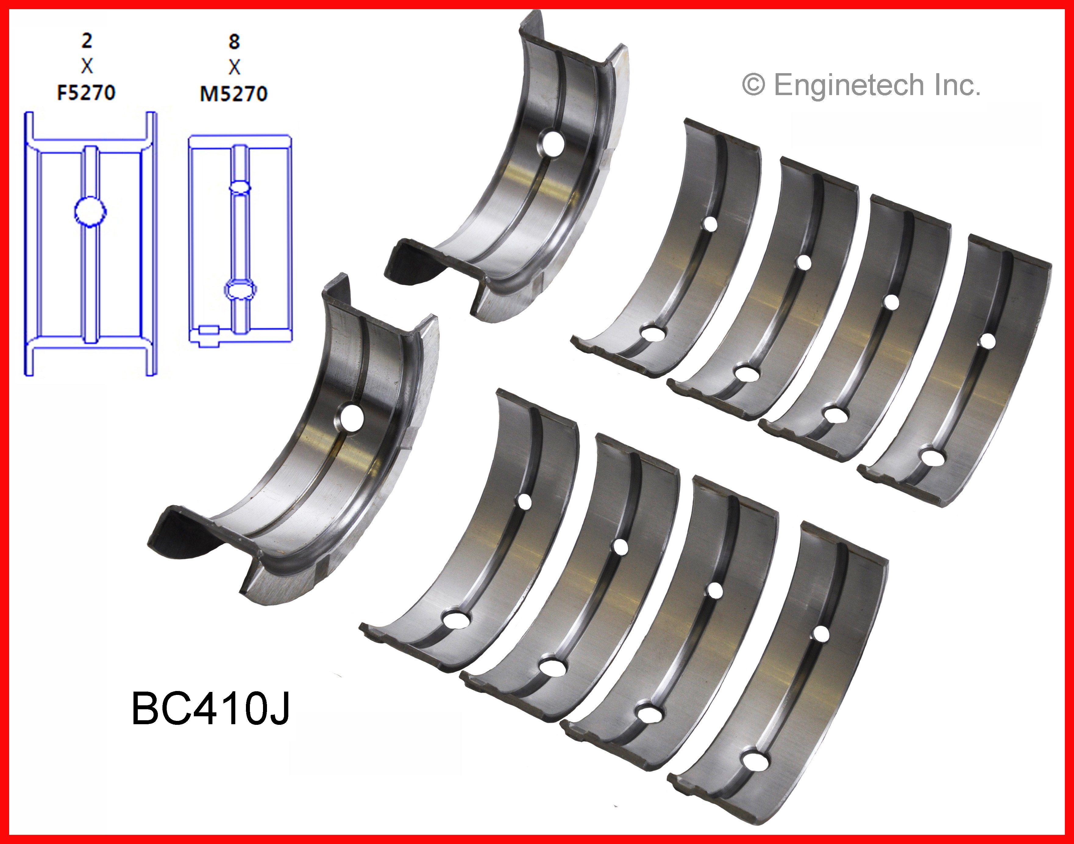 Вкладиші корінні +0,25мм Enginetech BC410J25MM Jeep Wrangler; Dodge Stratus, Neon, Grand Caravan, Caravan; Chrysler Voyager, Sebring, PT Cruiser, Neon