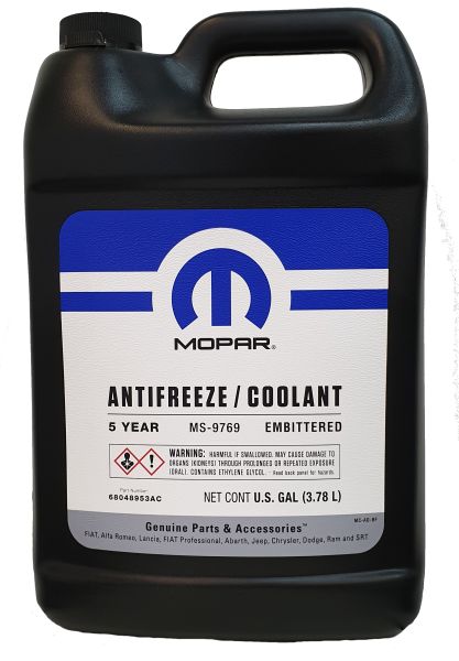 Антифриз концентрат, червоний 1galon (3,785L) MOPAR 68048953AC Fiat 500, Tipo; Chrysler Voyager, 300C, 300M, Concorde, Crossfire, PT Cruiser, Pacifica, Sebring; Jeep Wrangler, Commander, Cherokee; Dodge Stratus, Neon