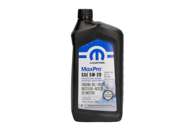 Моторна олива 5W20 (946 ml) MOPAR 68518202AA Dodge Avenger, Caliber, Durango, Journey, Dart; Jeep Grand Cherokee, Compass, Patriot, Wrangler, Renegade, Cherokee; Chrysler Voyager, 300C, 200, Town & Country