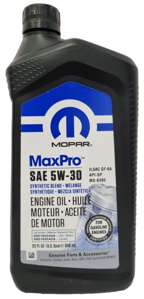 Моторна олива MaxPro 5w-30, 0,946L MOPAR 68518204AA Jeep Wrangler, Grand Cherokee; Fiat Freemont; Chrysler Voyager